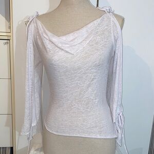 Vintage White Women's Cut Out Blouse with Draped Neckline